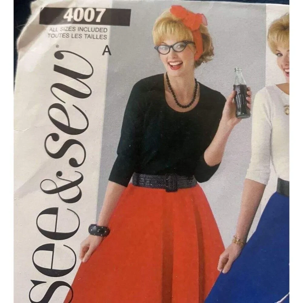 Butterick See & Sew 4007 Retro Skirt Petticoat Poodle Appliques Sz S M L Costume